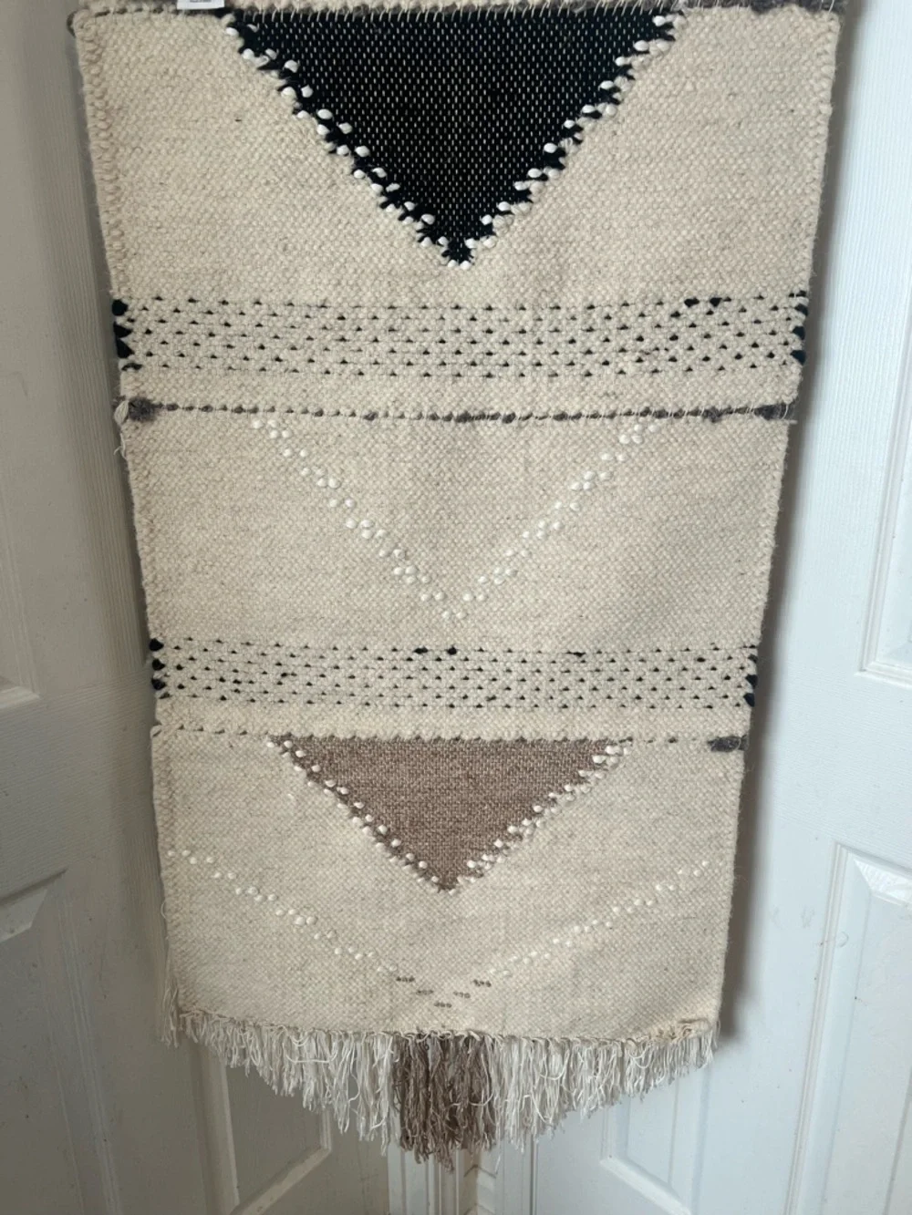 Handwoven Cream and Black Wall Hanging Tapestry - Brand wool wall hanging art - Picture 6 of 10